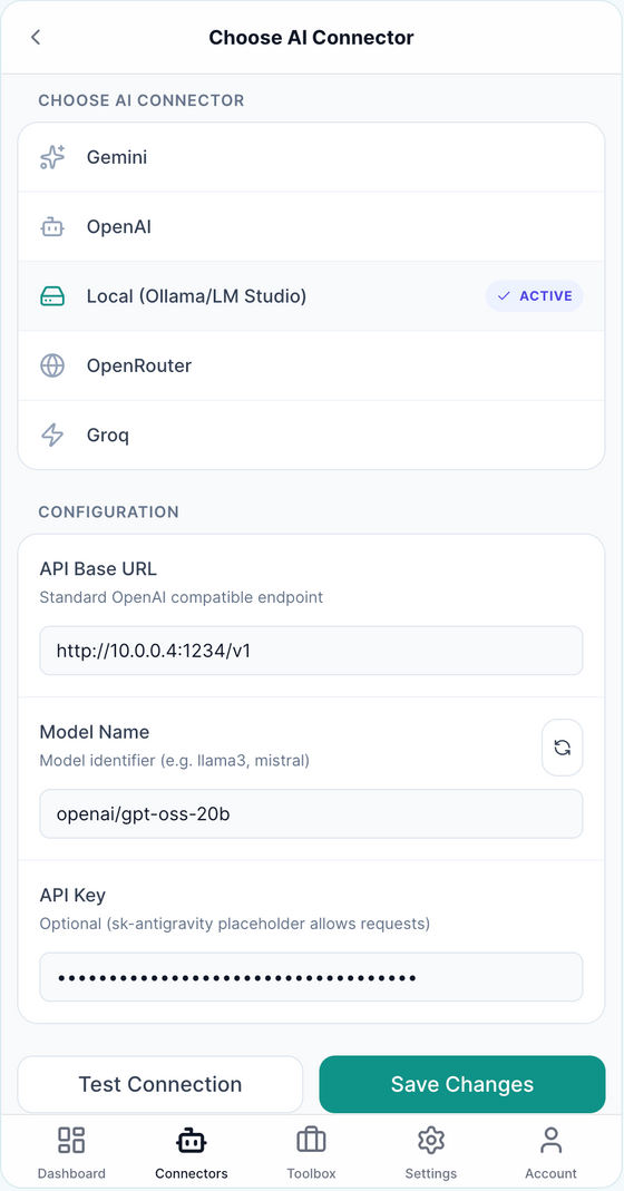 Connectors screenshot